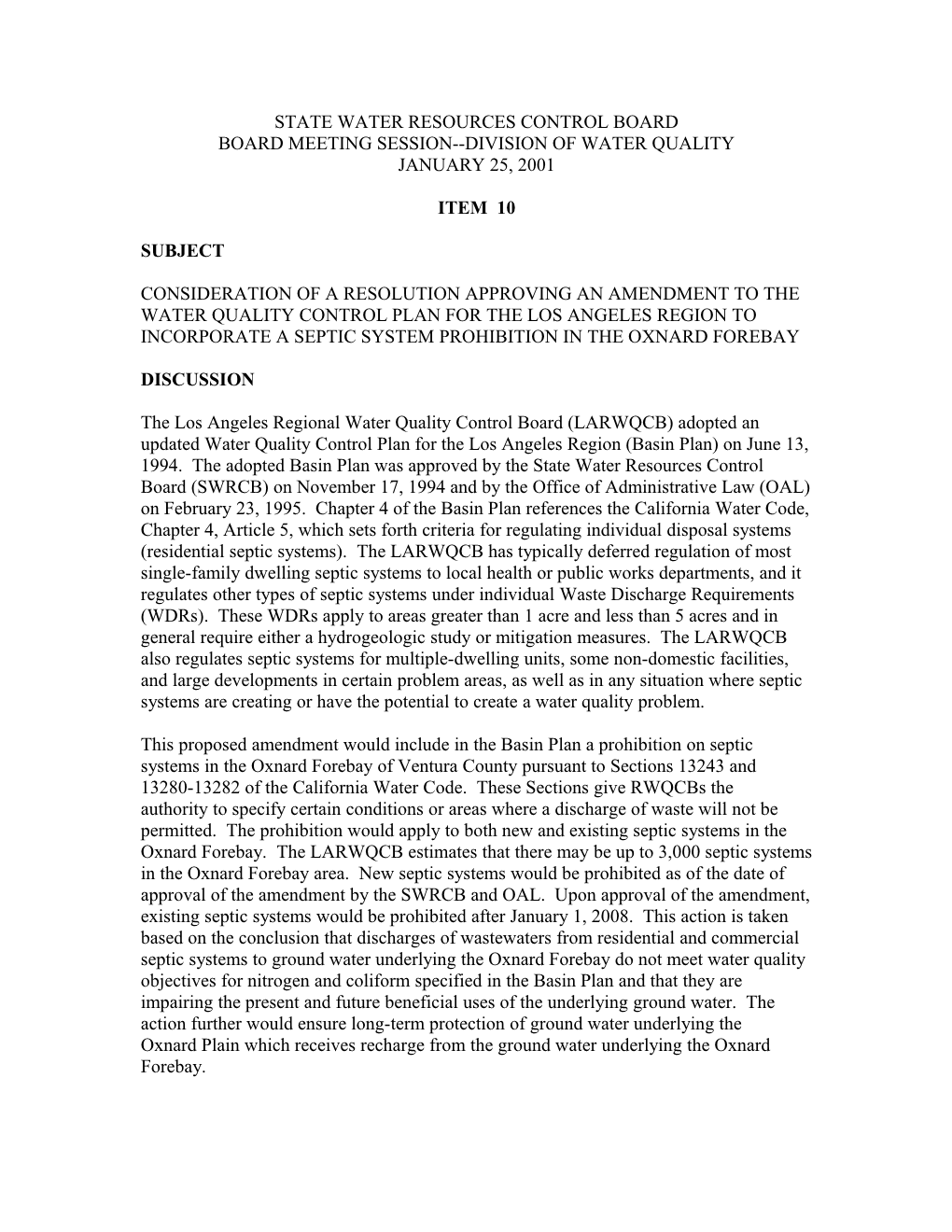 Basin Plan Amentment/Oxnard Forebay