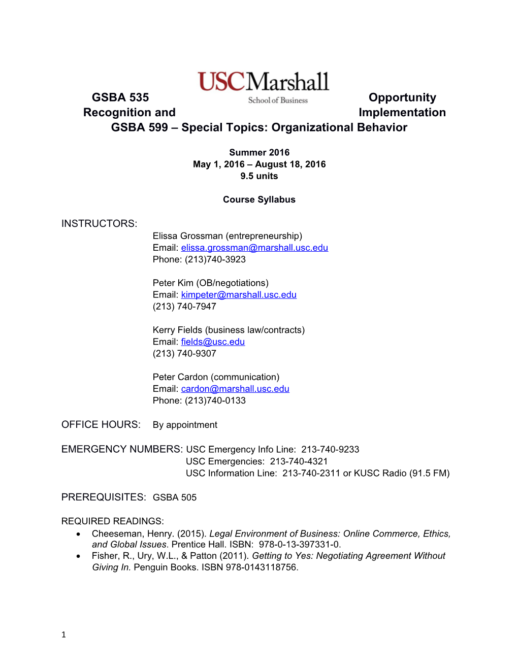 GSBA 535Opportunity Recognition and Implementation