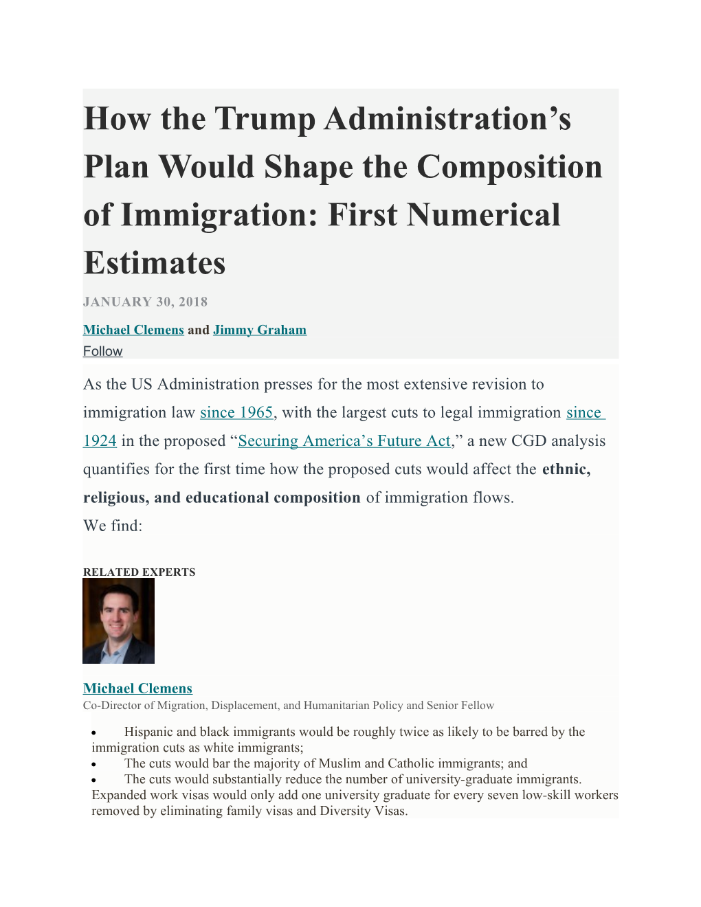 How the Trump Administration S Plan Would Shape the Composition of Immigration: First