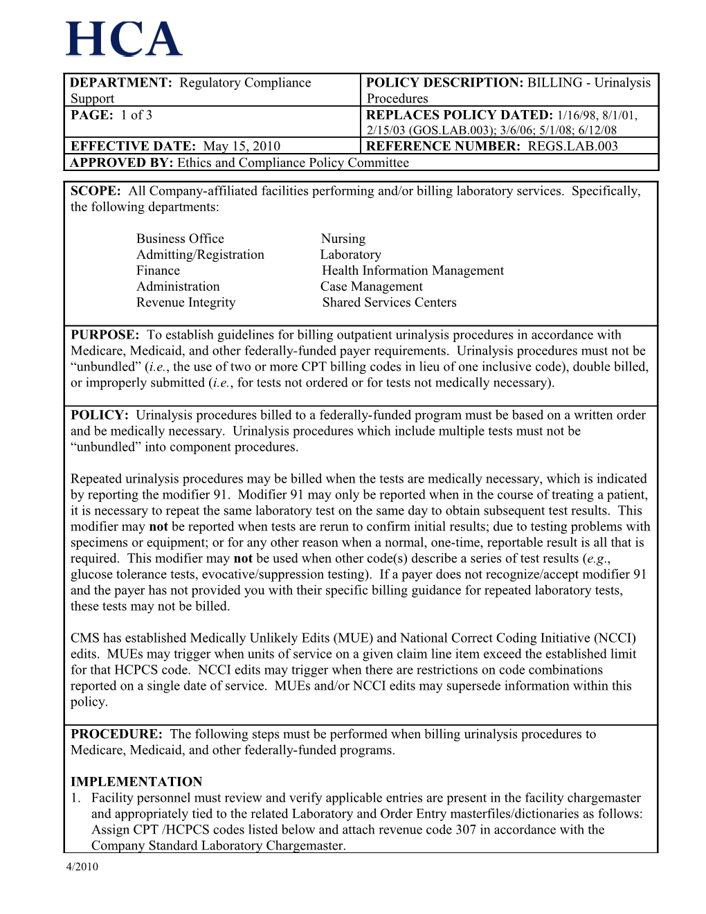 Billing: Urinalysis Procedures