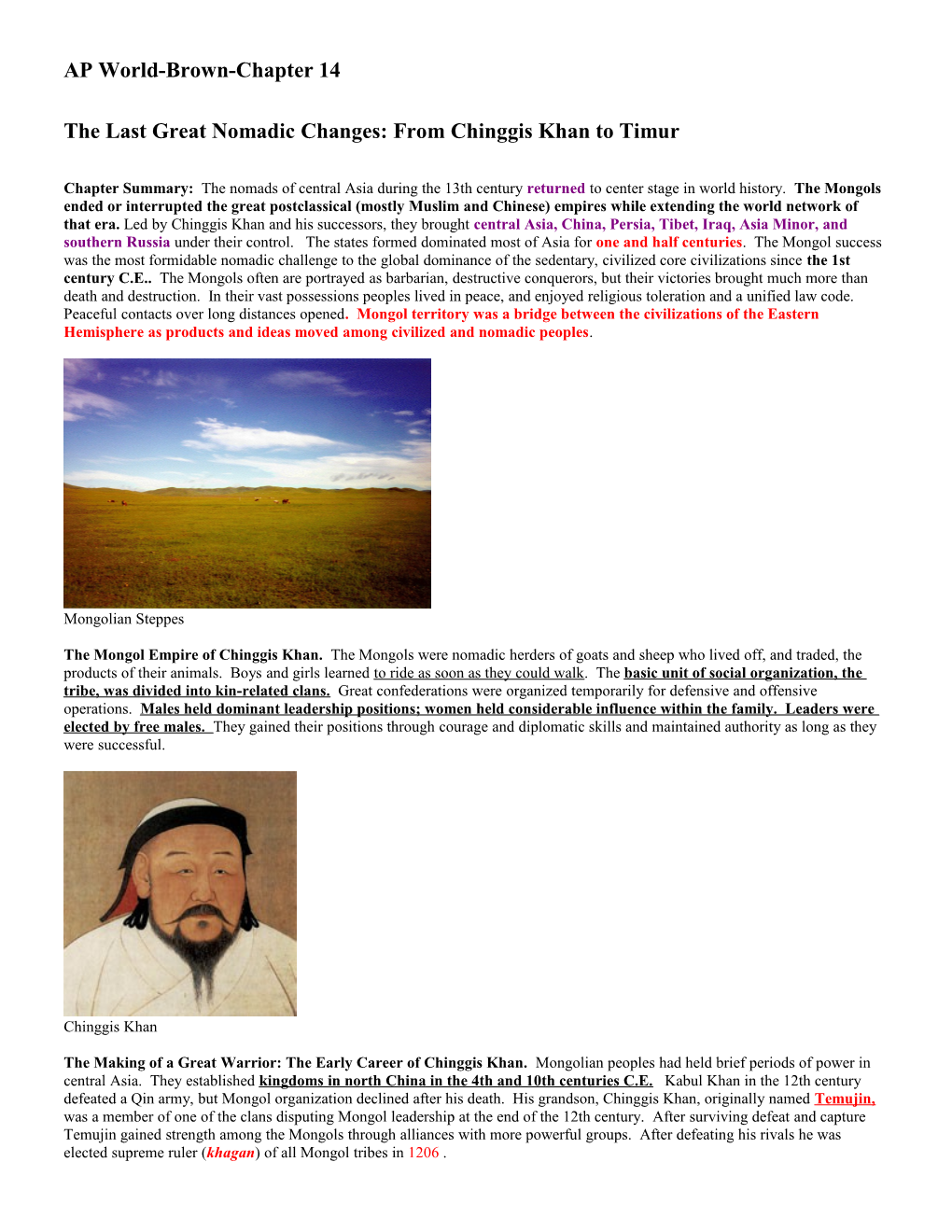 The Last Great Nomadic Changes: from Chinggis Khan to Timur