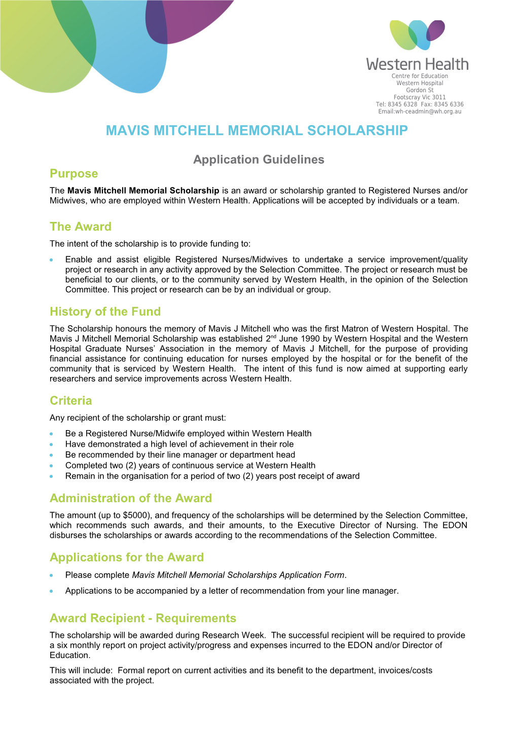 Mavis Mitchell Memorial Scholarship