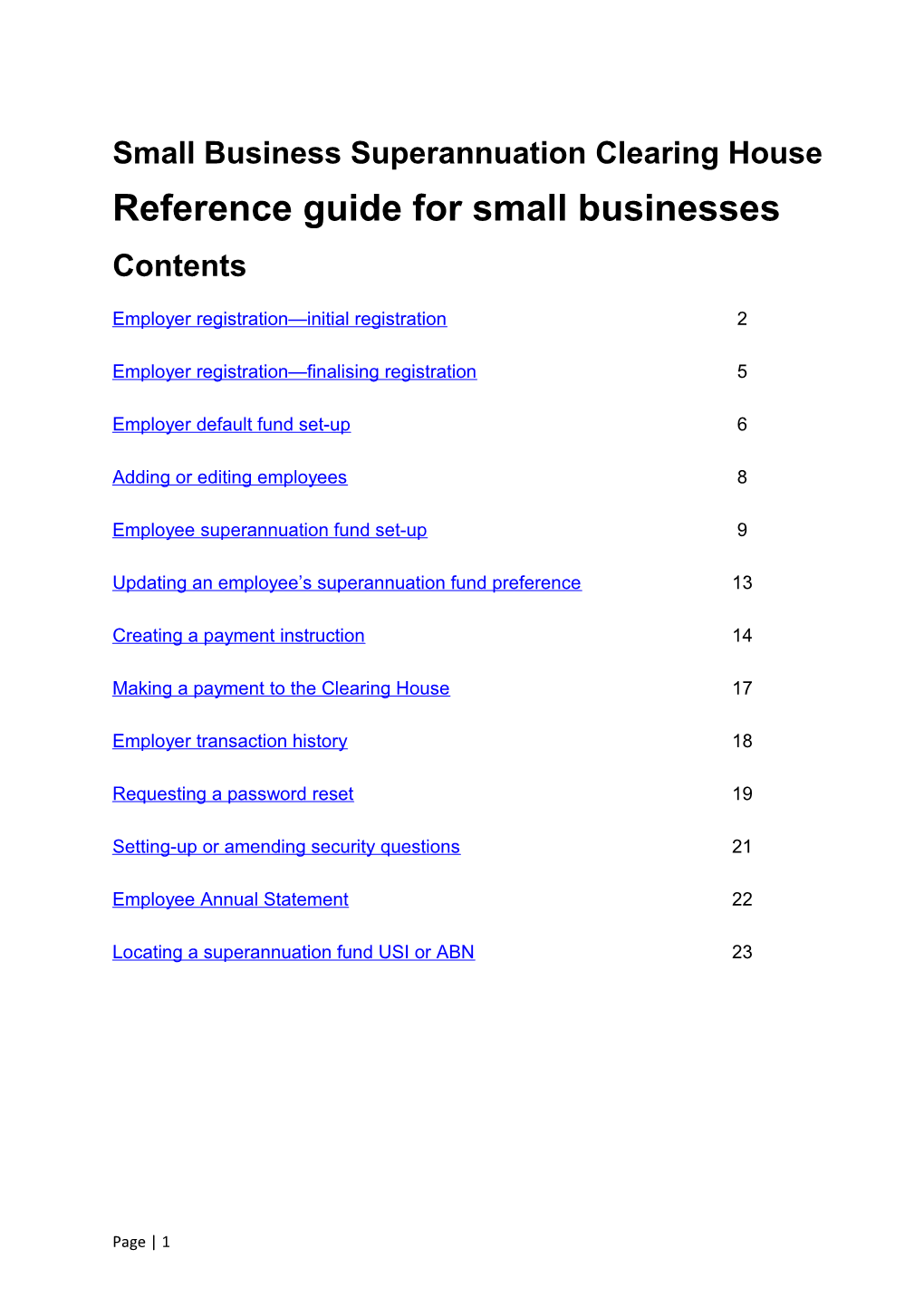 Reference Guide for Small Businesses - Small Business Superannuation Clearing House