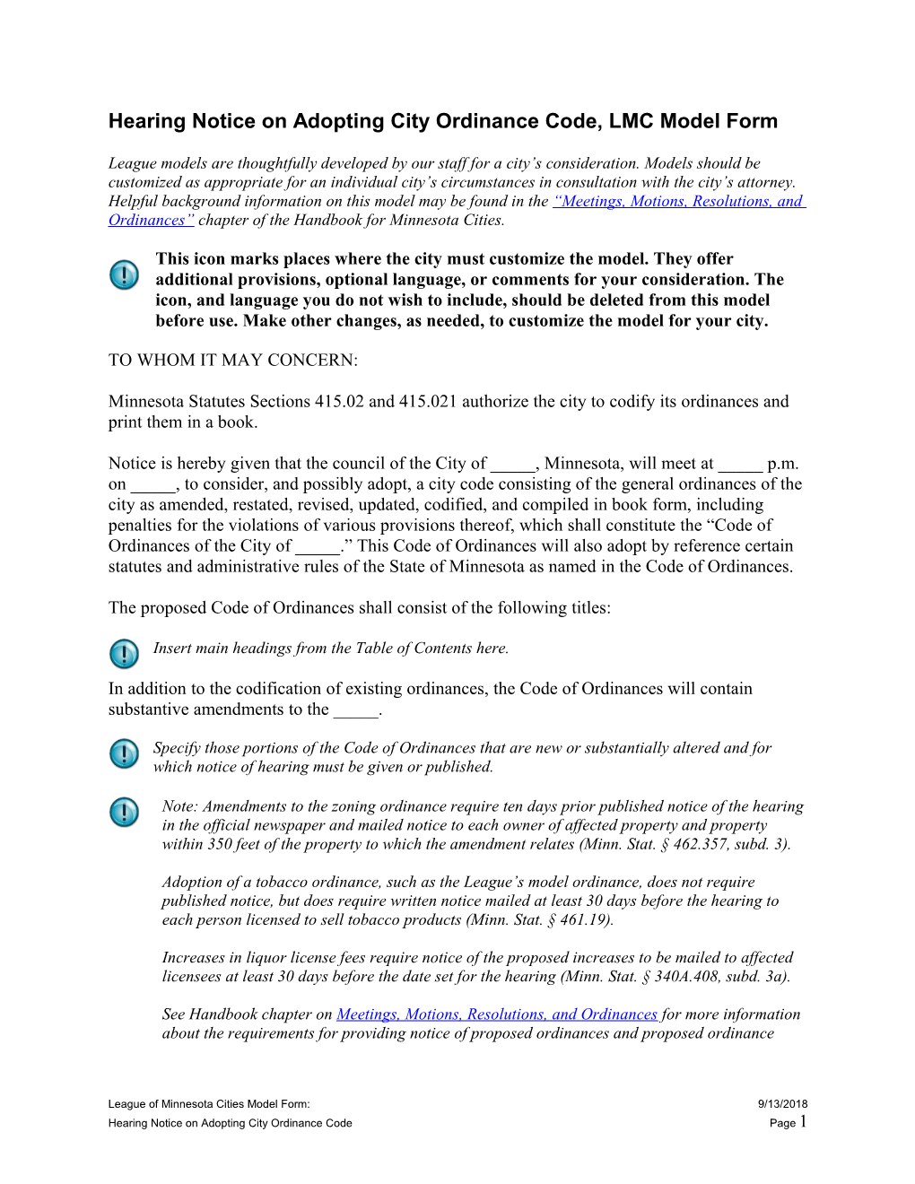 Hearing Notice on Adopting City Ordinance Code