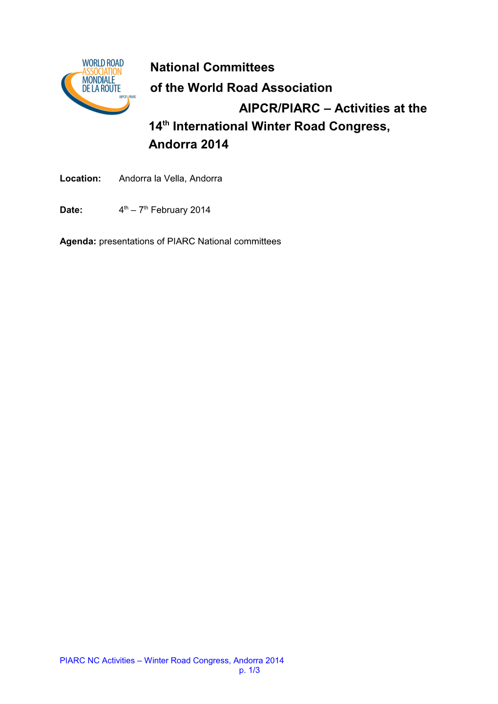 National Committees of the World Road Association AIPCR/PIARC