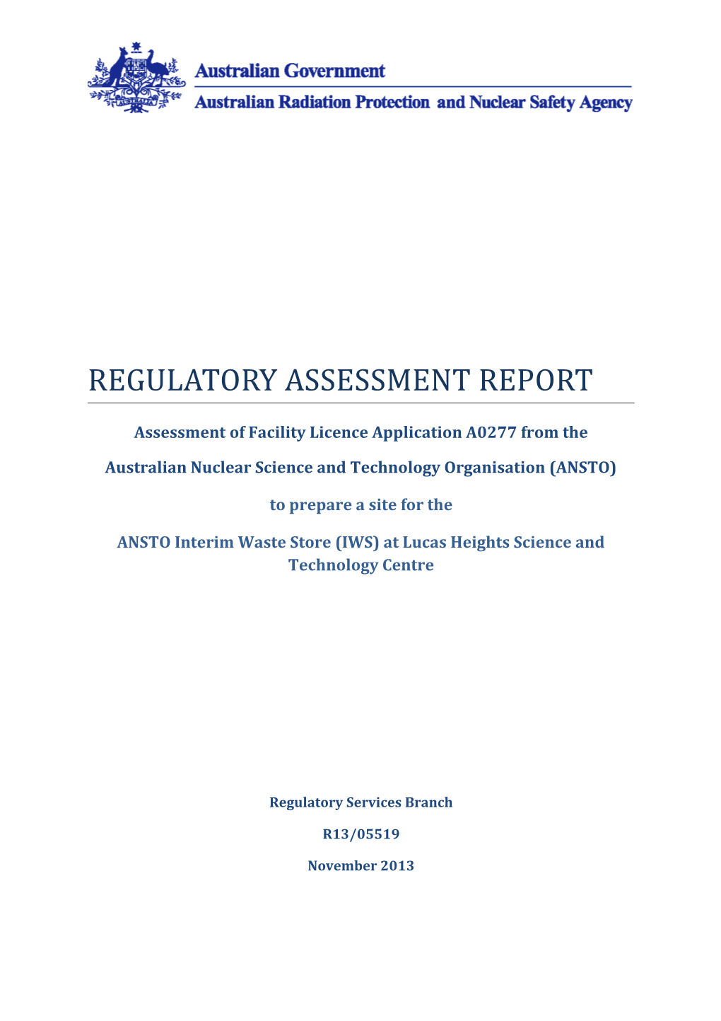 Regulatory Assessment Report