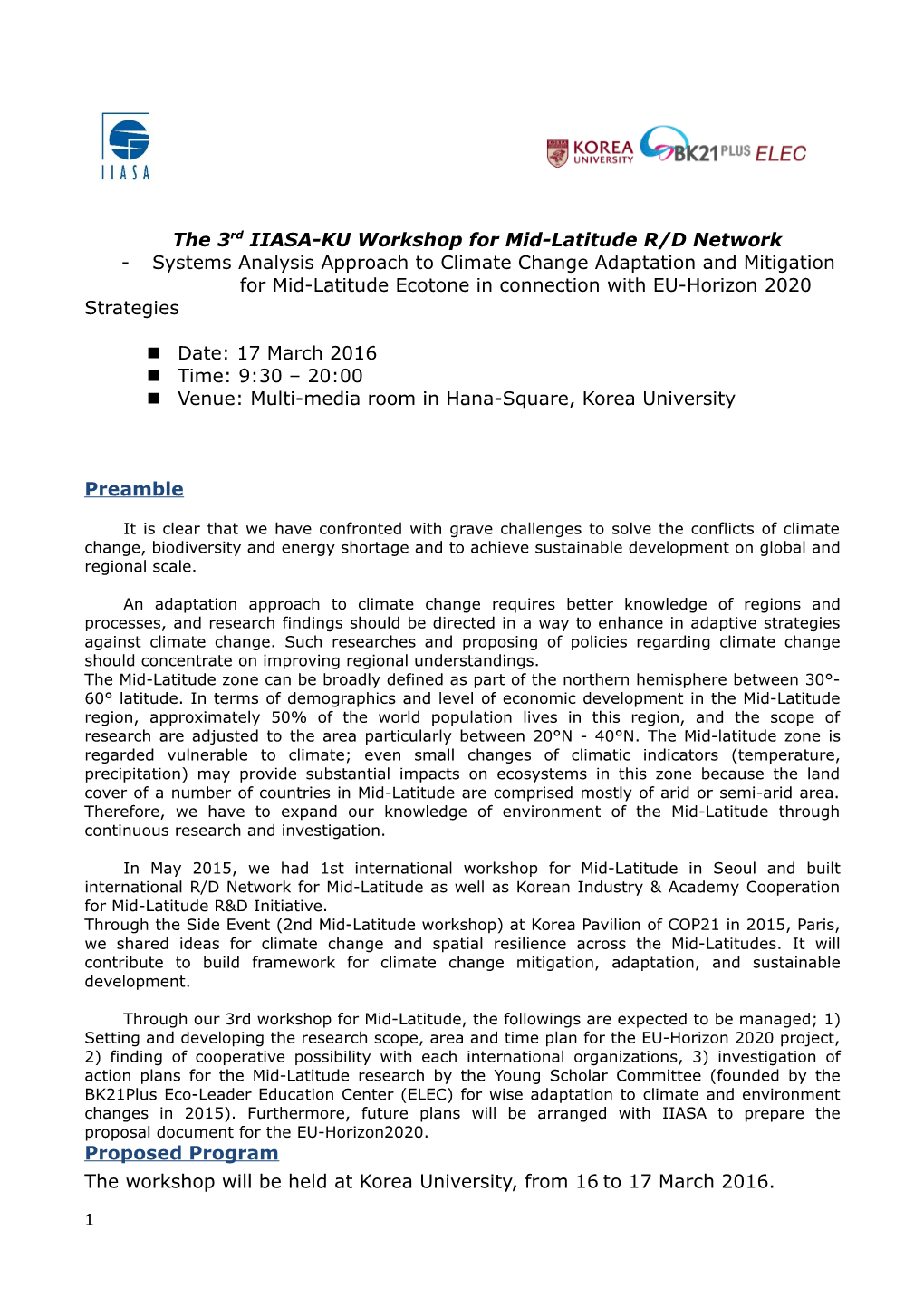 The 3Rd IIASA-KU Workshop for Mid-Latitude R/D Network