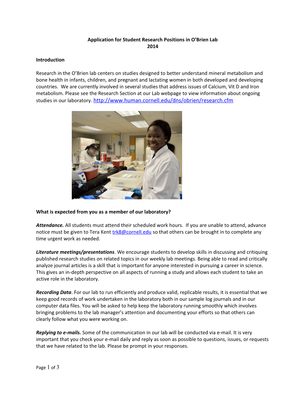 Application for Work in the Strupp Lab