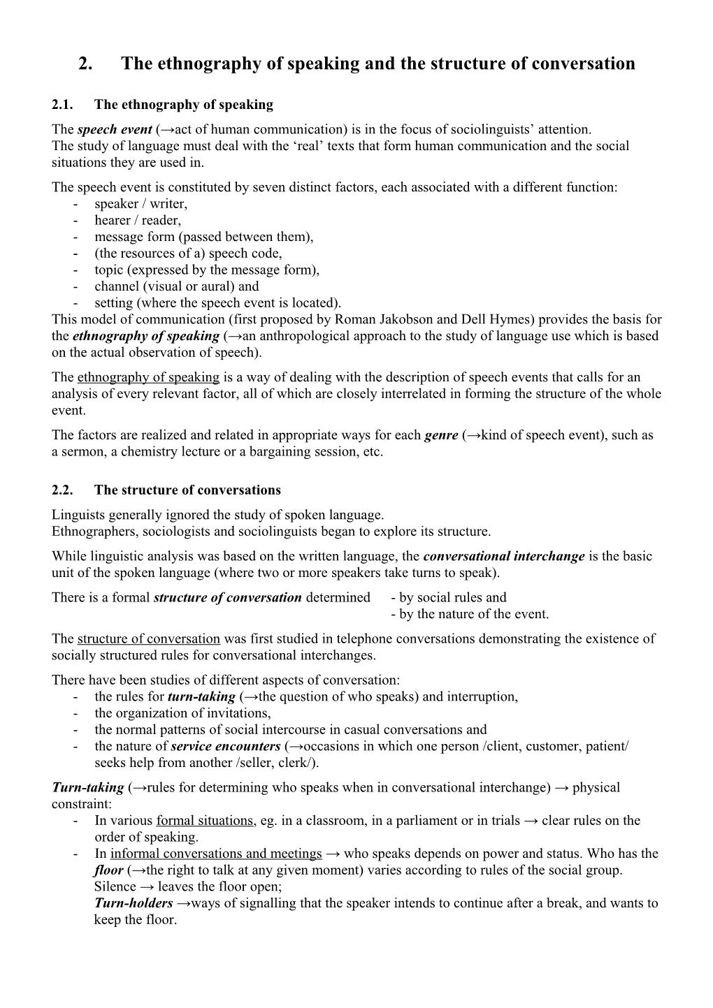 2.The Ethnography of Speaking and the Structure of Conversation