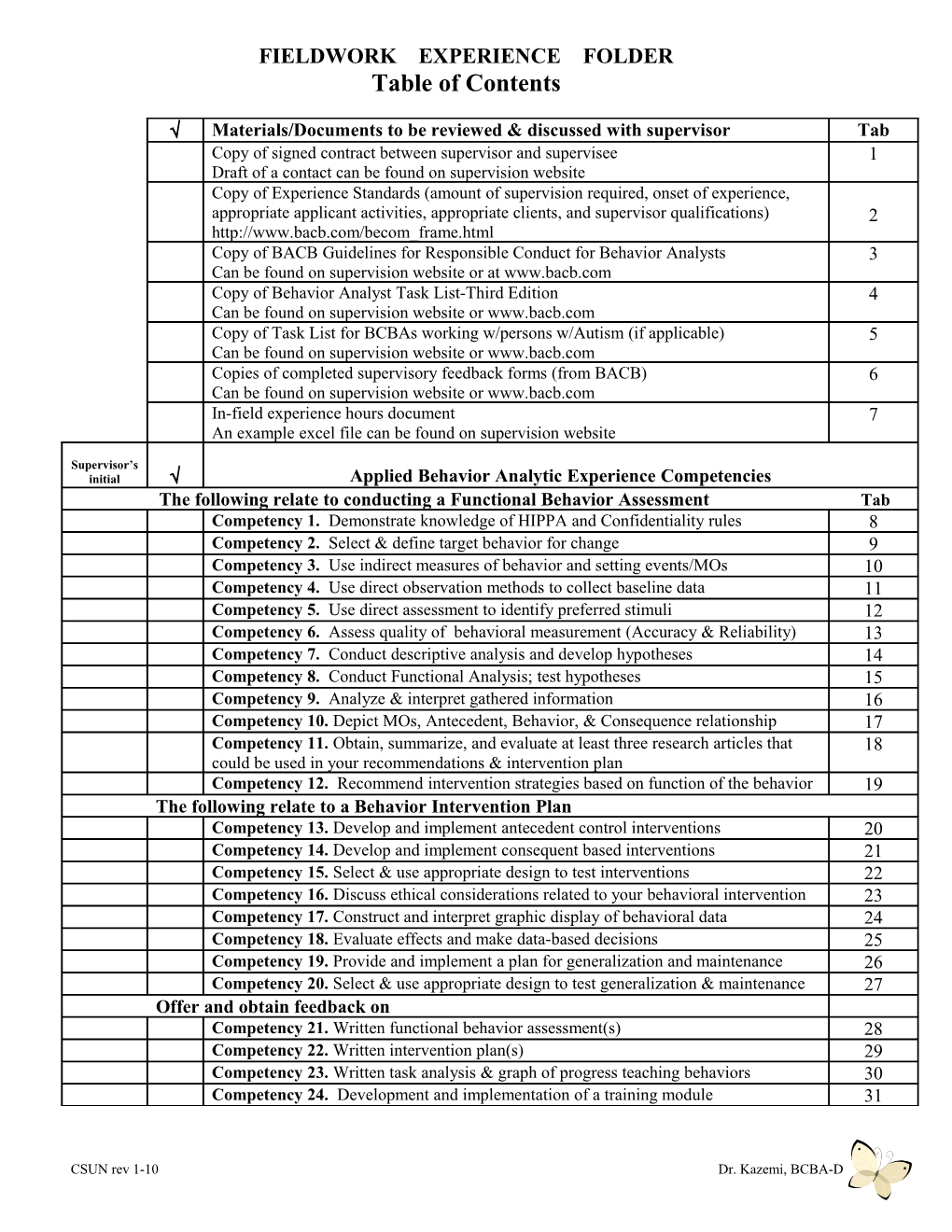 Fieldwork Competency Folder