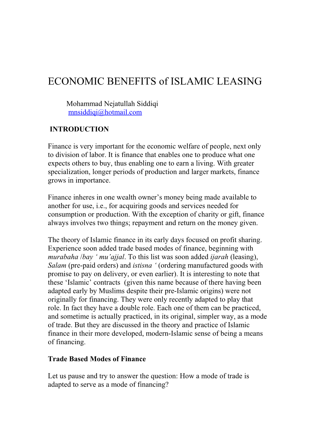 ECONOMIC BENEFITS Ofislamic LEASING