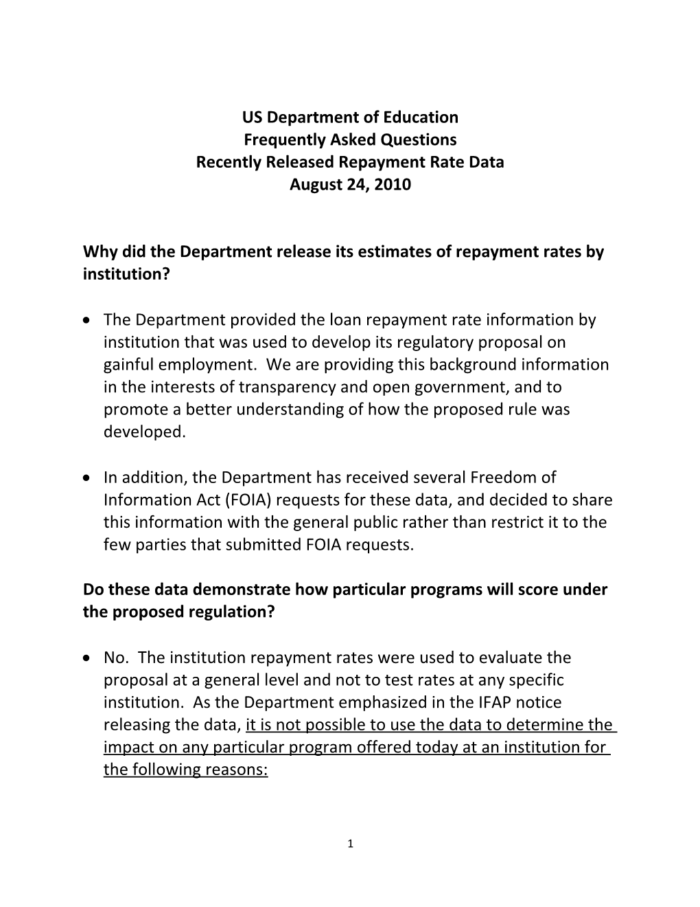 Gainful Employment - Repayment Rate Data - Frequently Asked Questions (MS Word)