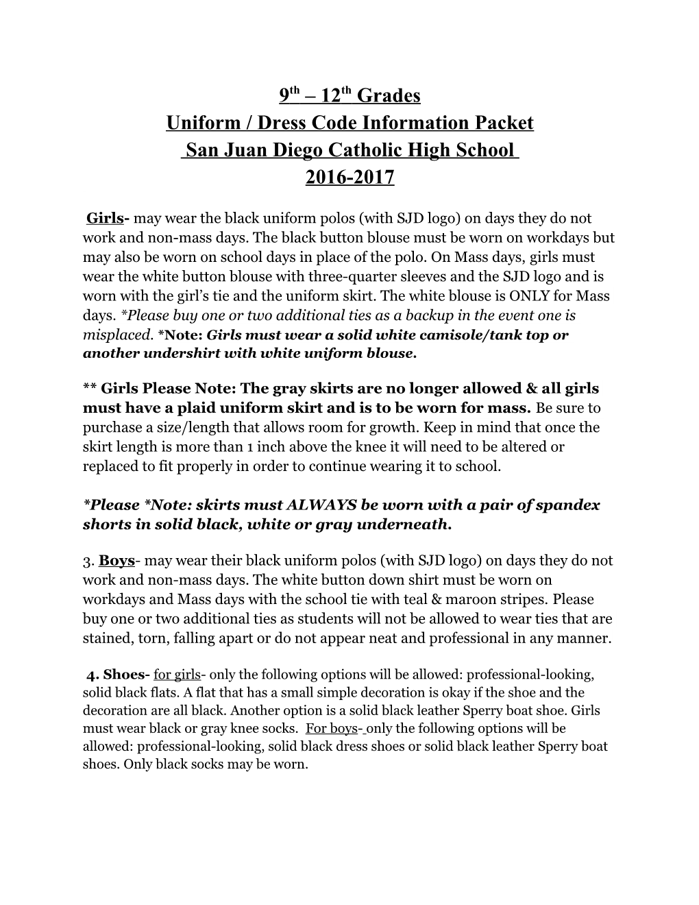 Uniform / Dress Code Information Packet