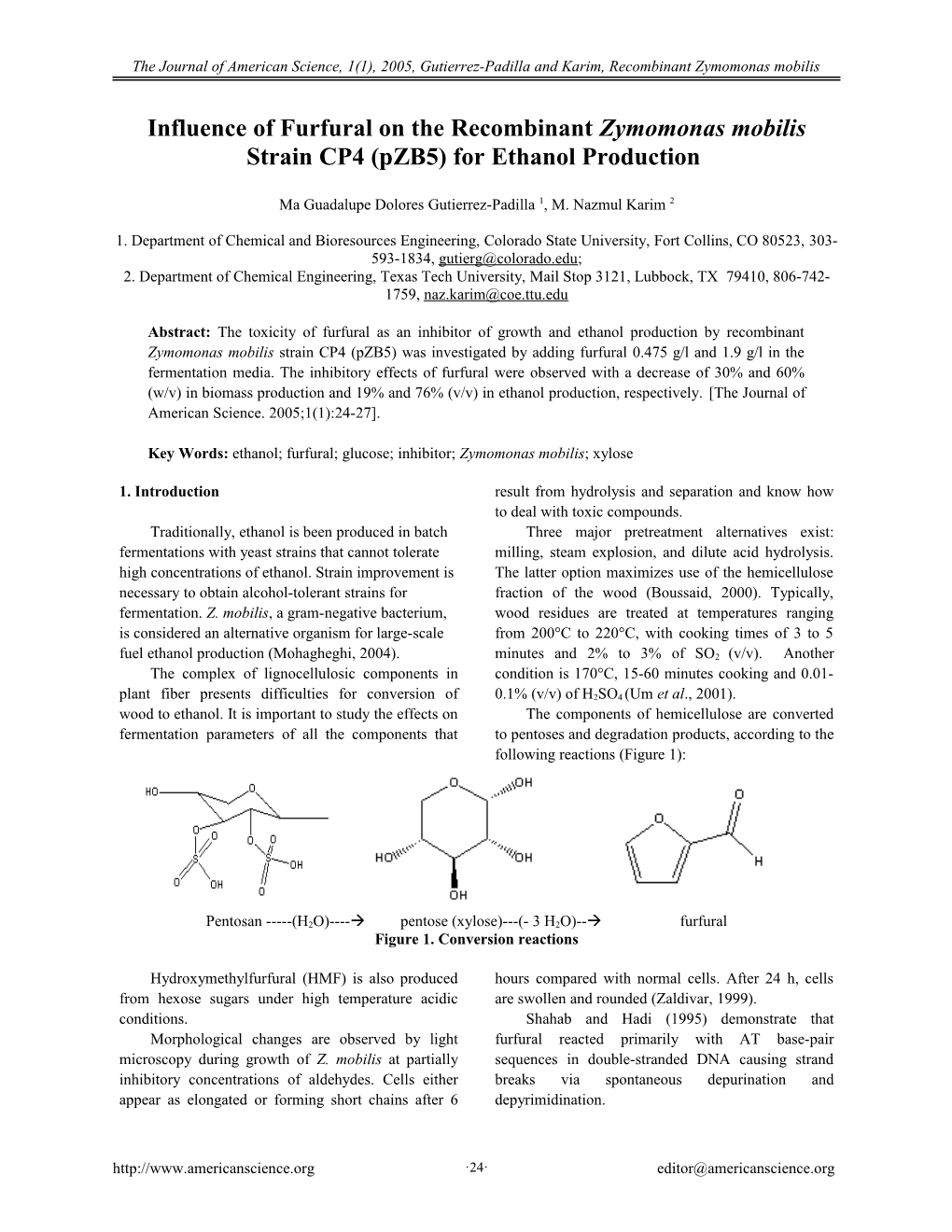 Influence of Furfural on the Recombinant Zymomonas Mobilis Strain CP4 (Pzb5) for Ethanol