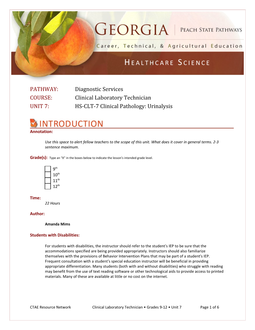 COURSE: Clinical Laboratory Technician