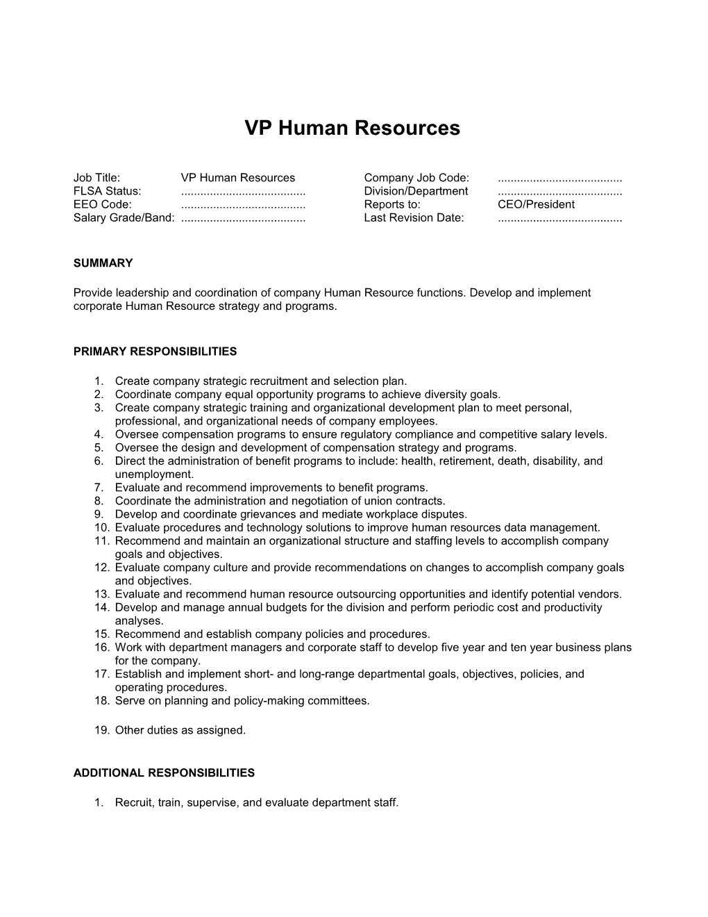 VP Human Resources