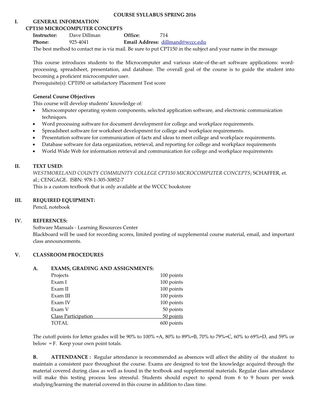 Course Syllabus Summer 1995