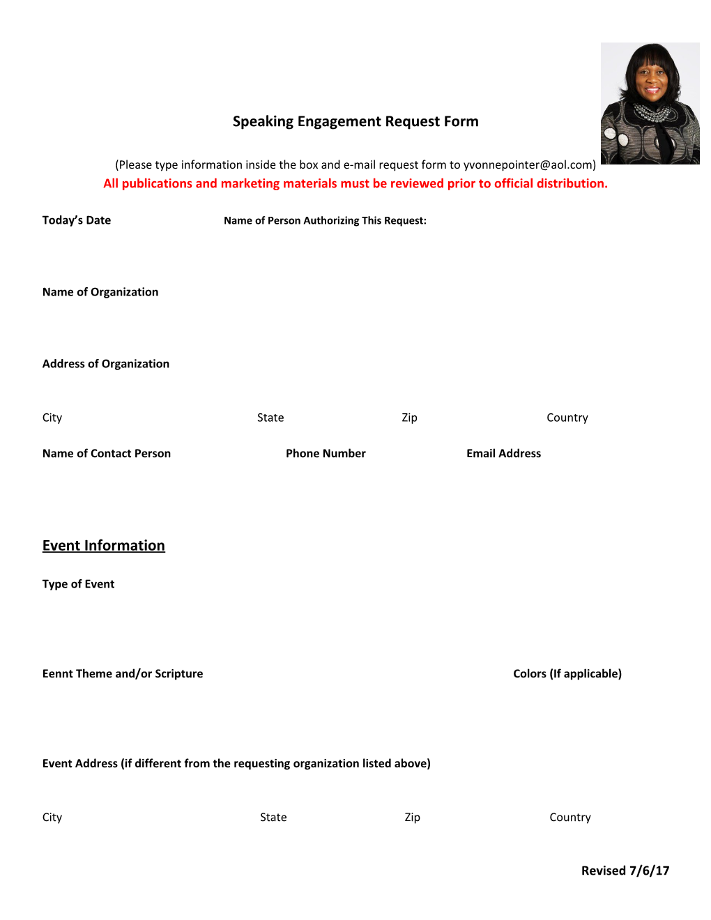 Speaking Engagement Request Form