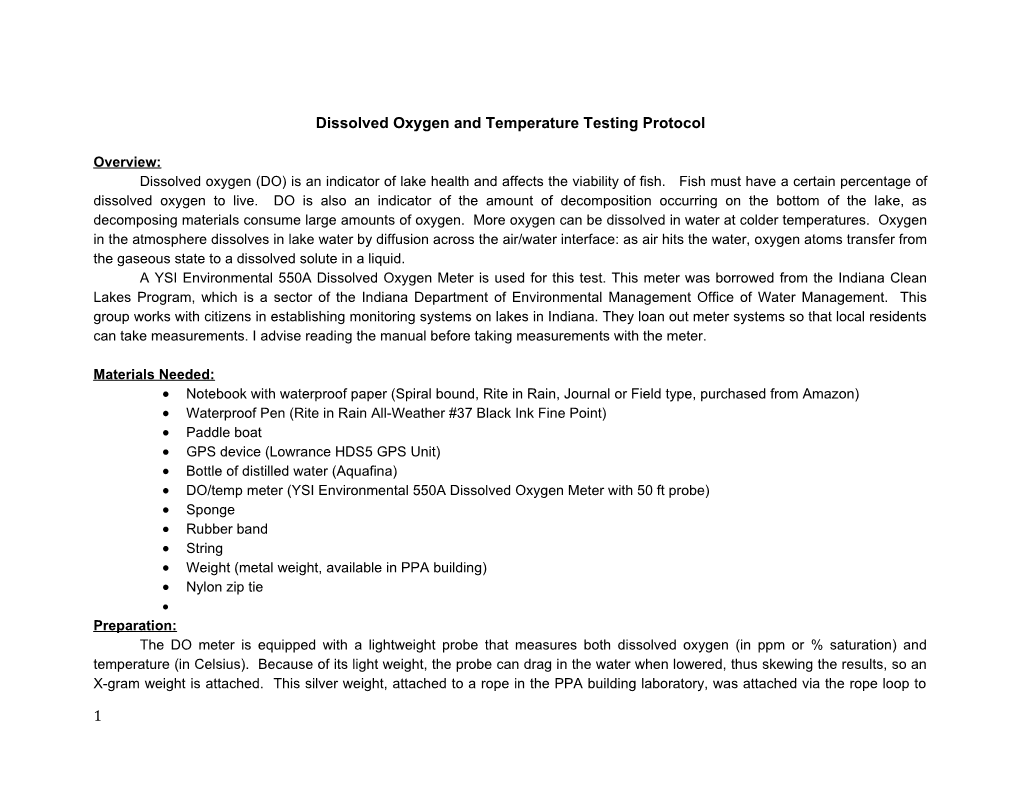 Dissolved Oxygen and Temperature Testingprotocol