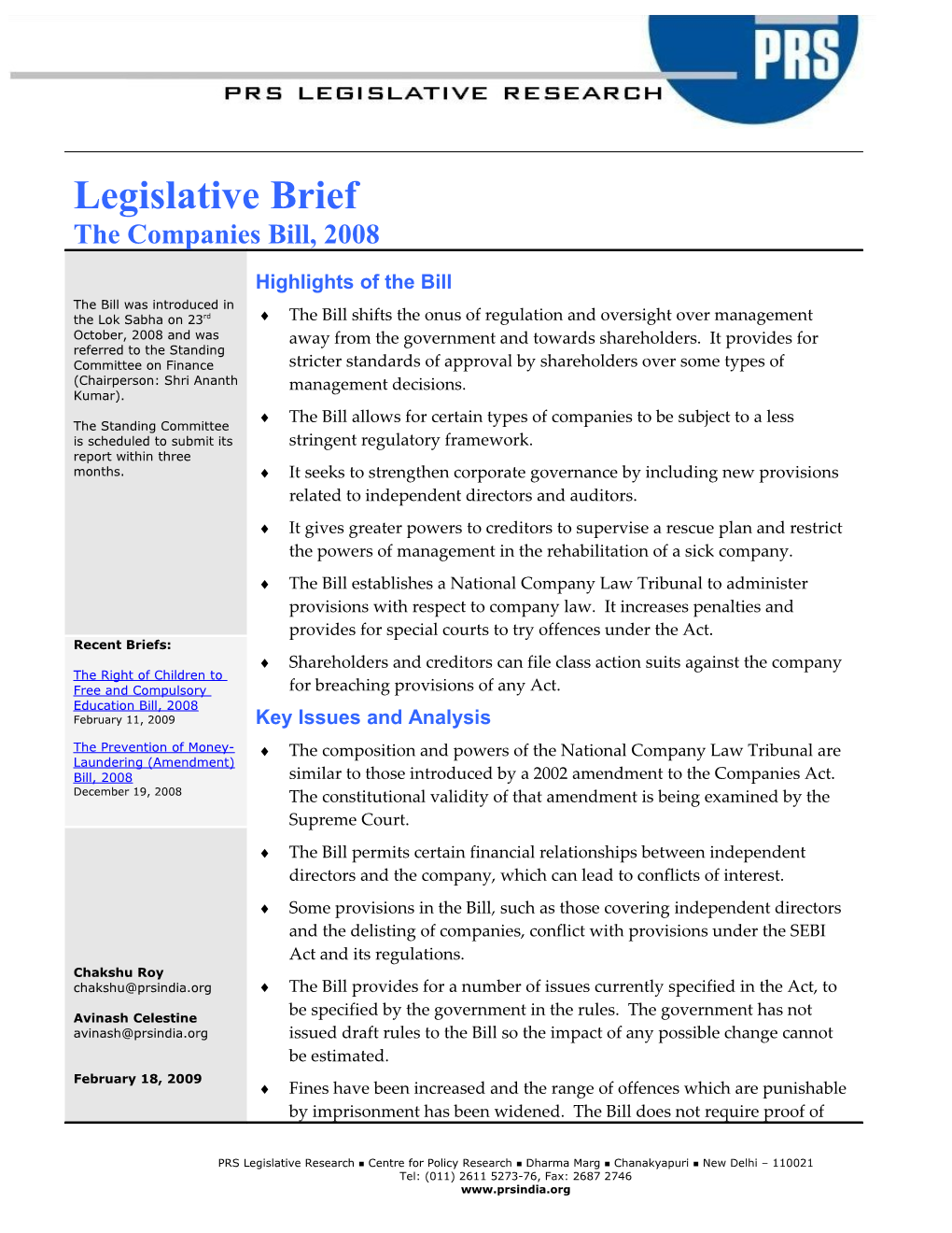 Part A: Highlights of the Bill 1