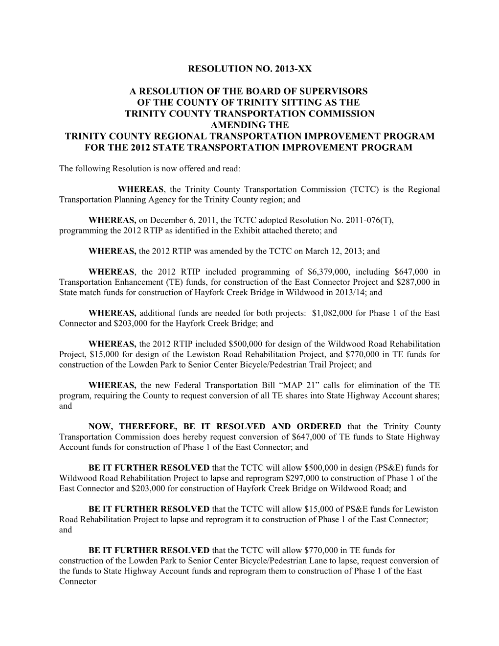 A Resolution of the Board of Supervisors