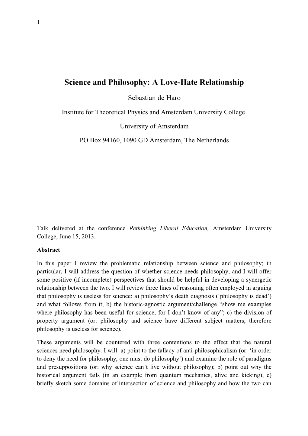 Science and Philosophy: a Love-Hate Relationship