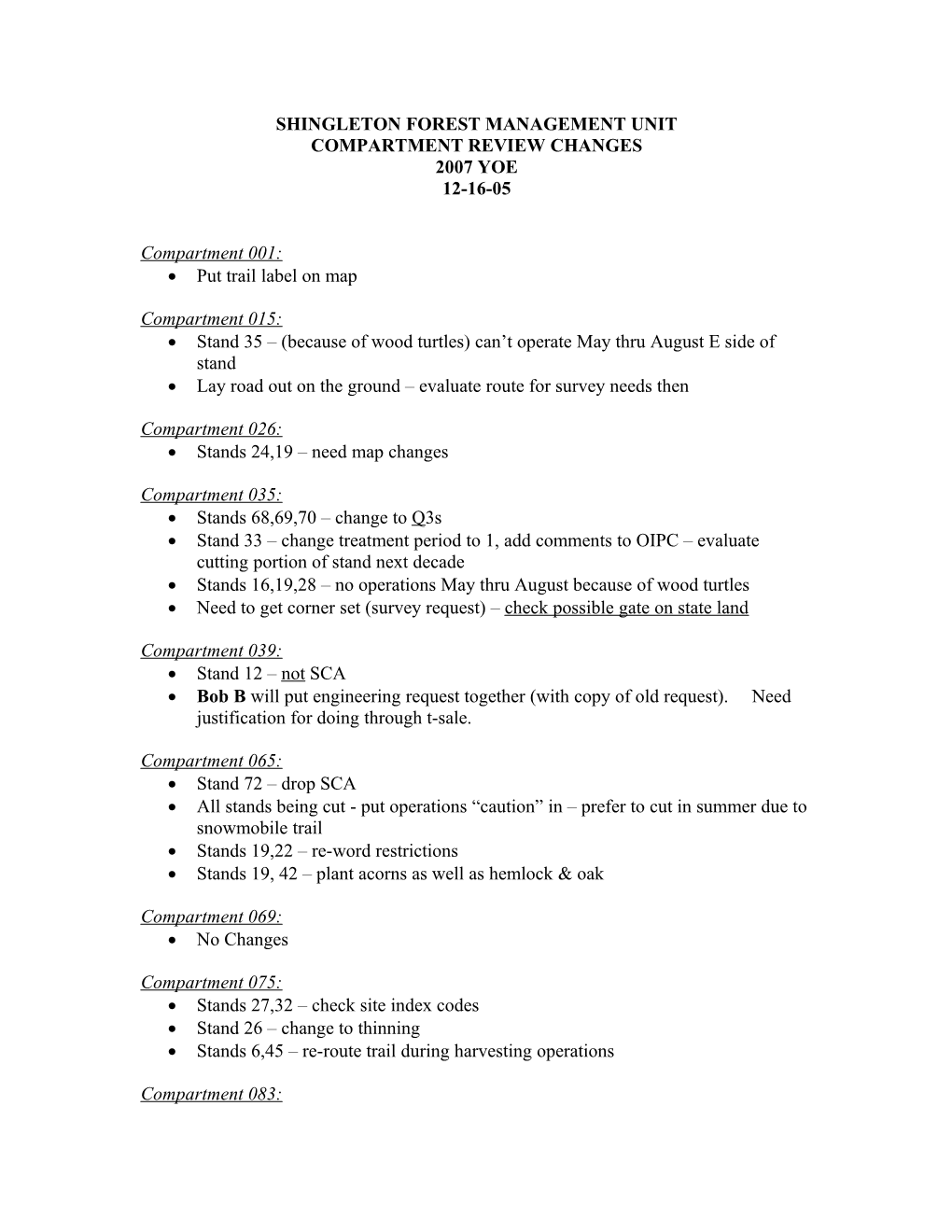 Compartment Review Changes