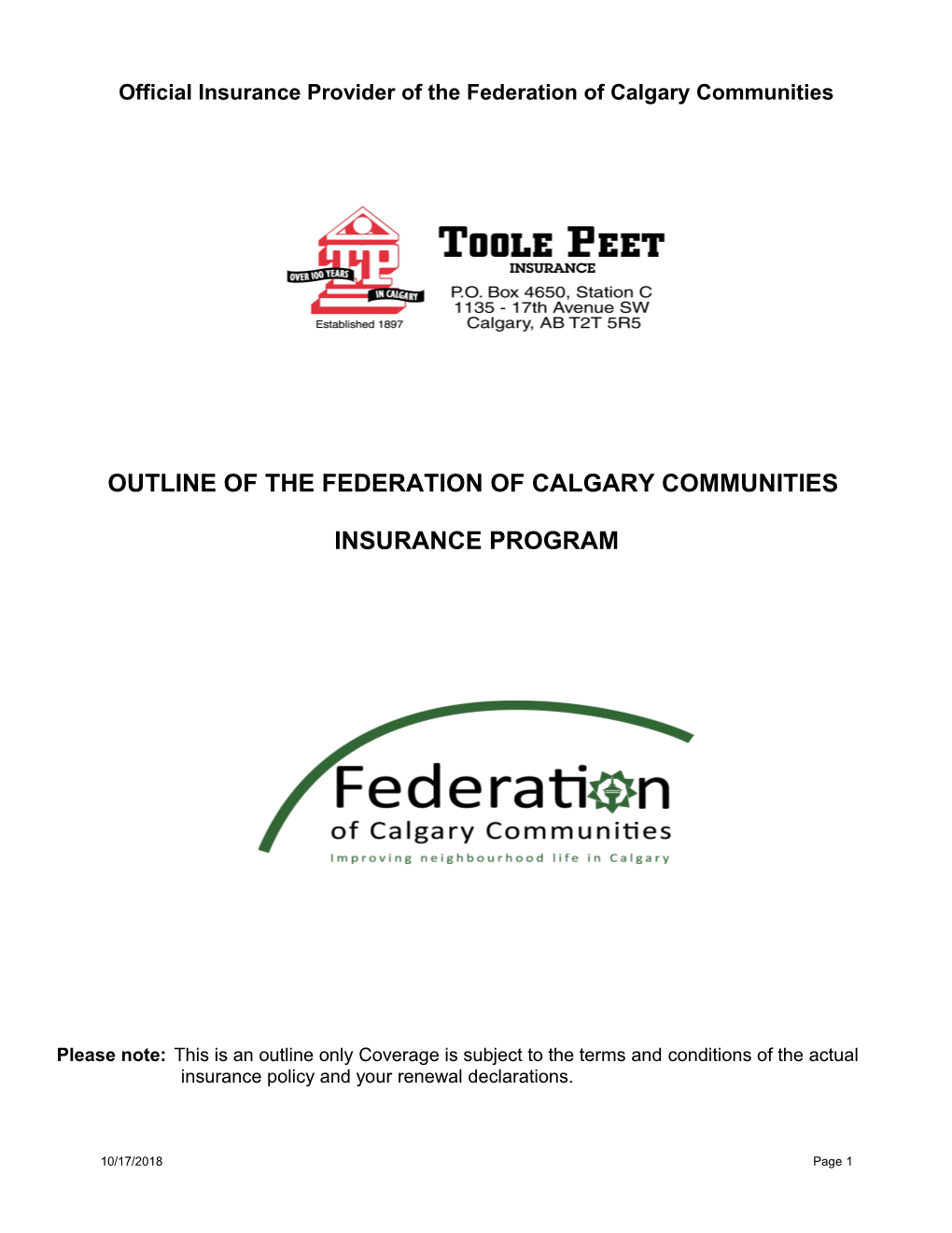 Official Insurance Provider of the Federation of Calgary Communities