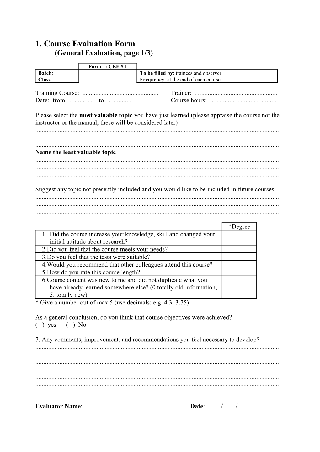 Session Evaluation Form