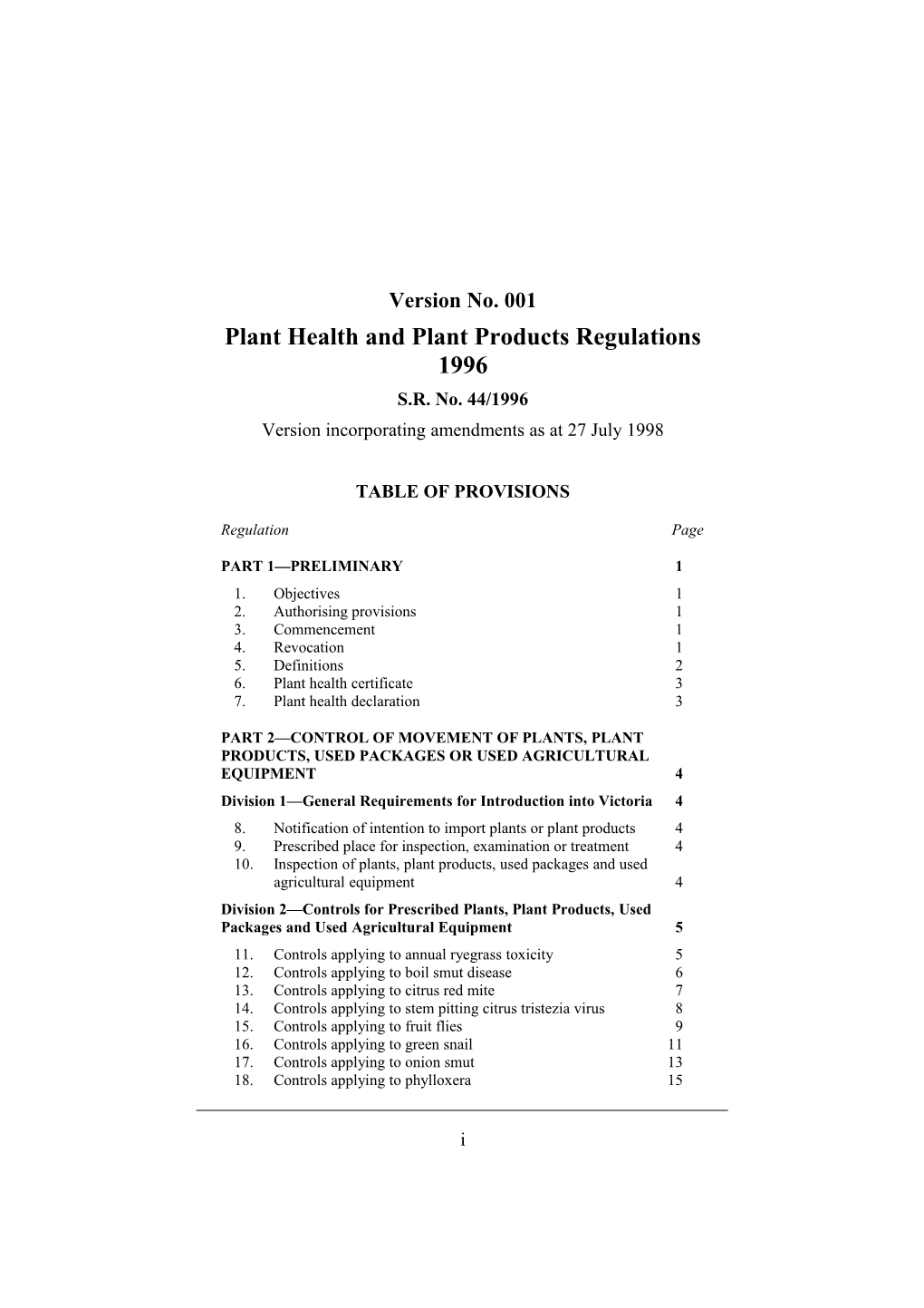 Plant Health and Plant Products Regulations 1996