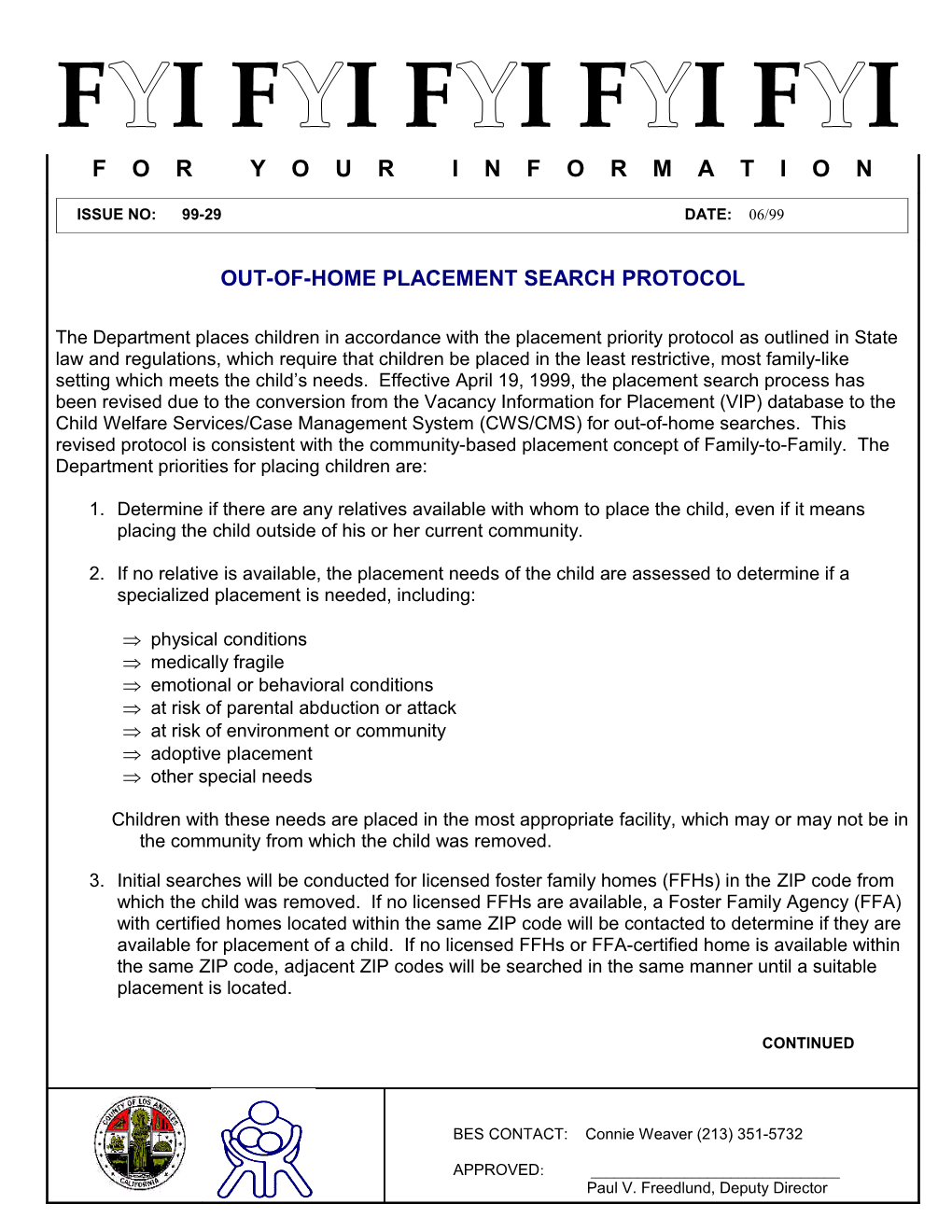 Out of Home Placement Search Protocol