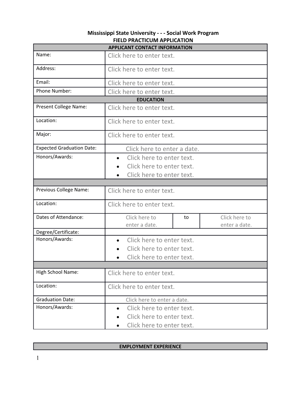 Field Practicum Application