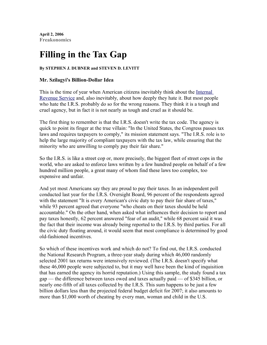 Filling in the Tax Gap