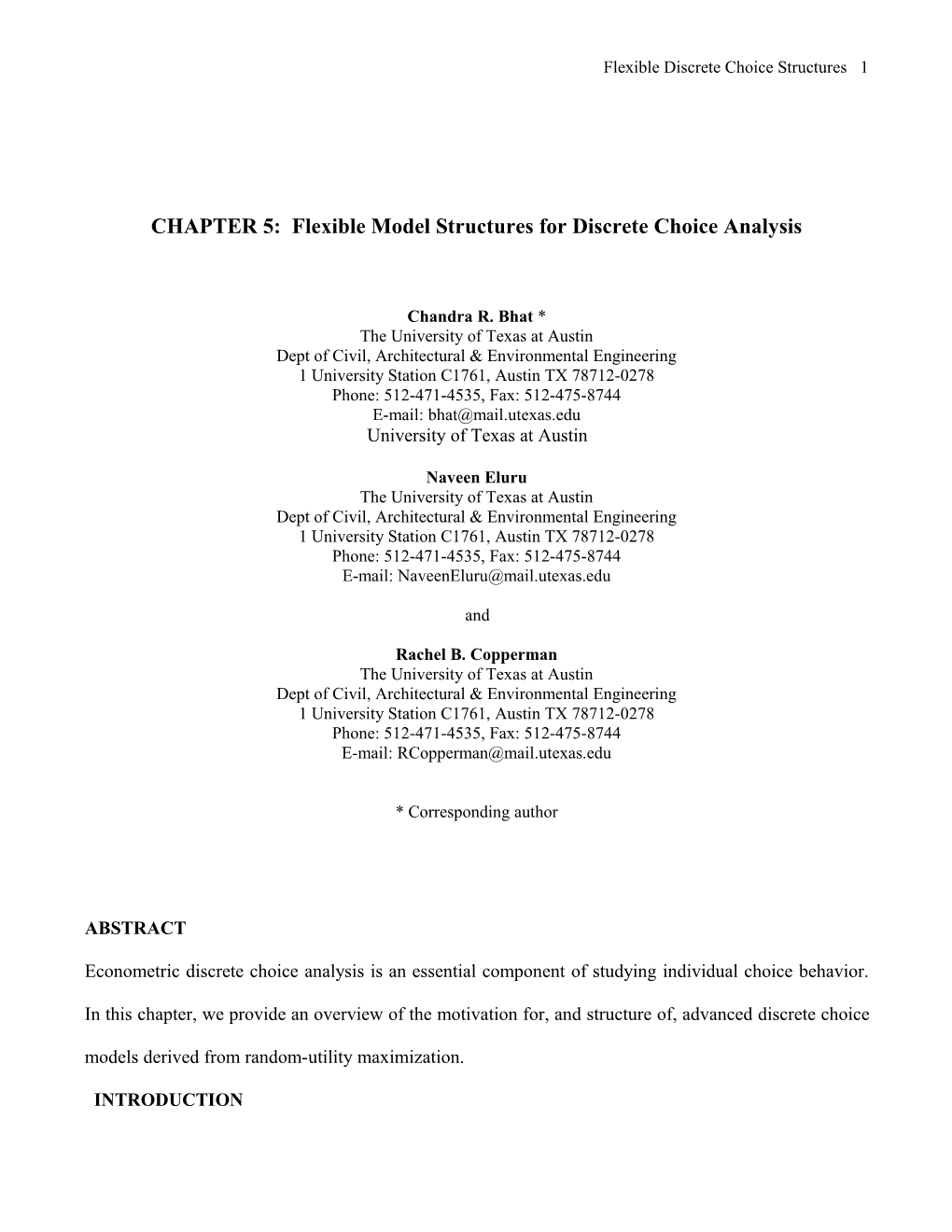 CHAPTER 5: Flexible Model Structures for Discrete Choice Analysis