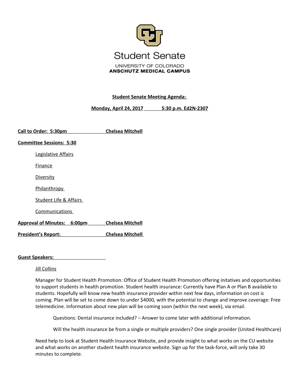 Student Senate Meeting Agenda