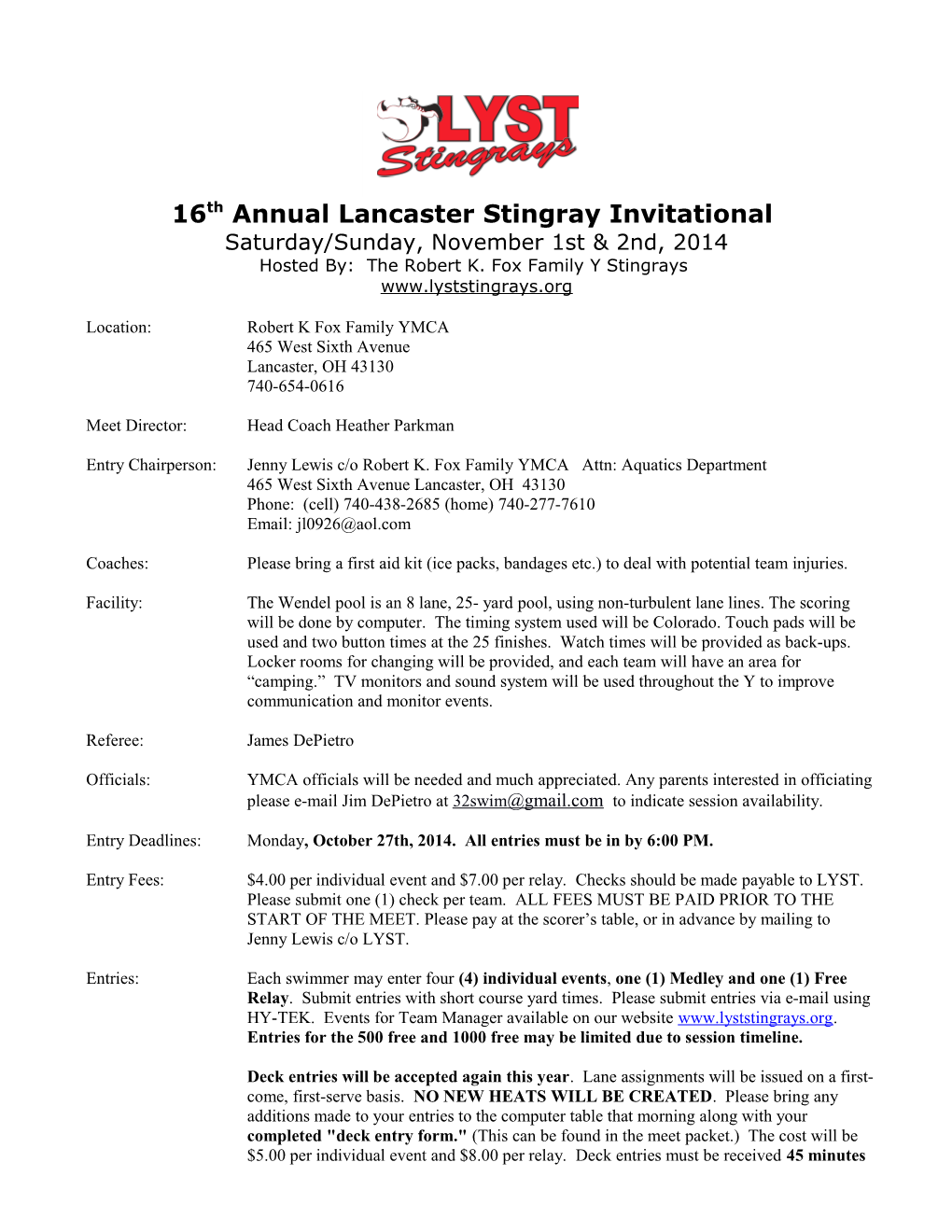 16Th Annual Lancaster Stingray Invitational