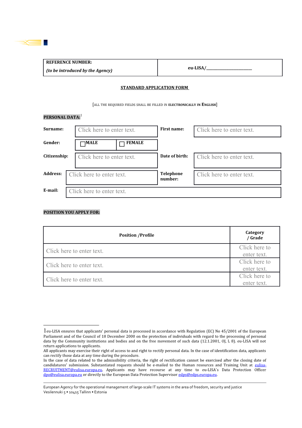 Standard Application Form (MS Word 2010/2007 Compatible)