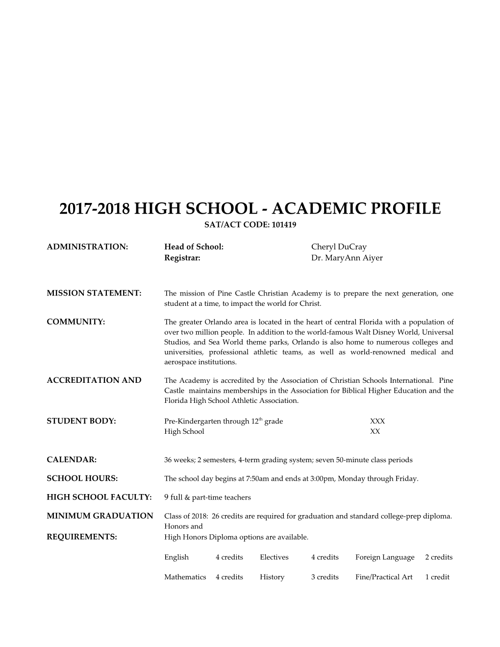 2017-2018 High School - Academic Profile