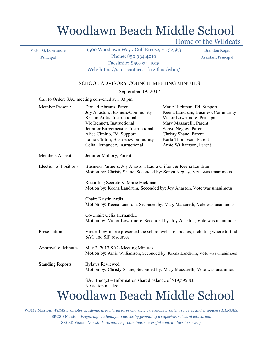 School Advisory Council Meeting Minutes