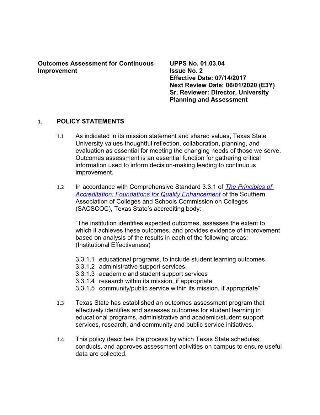 Outcomes Assessment for Continuousupps No. 01.03.04