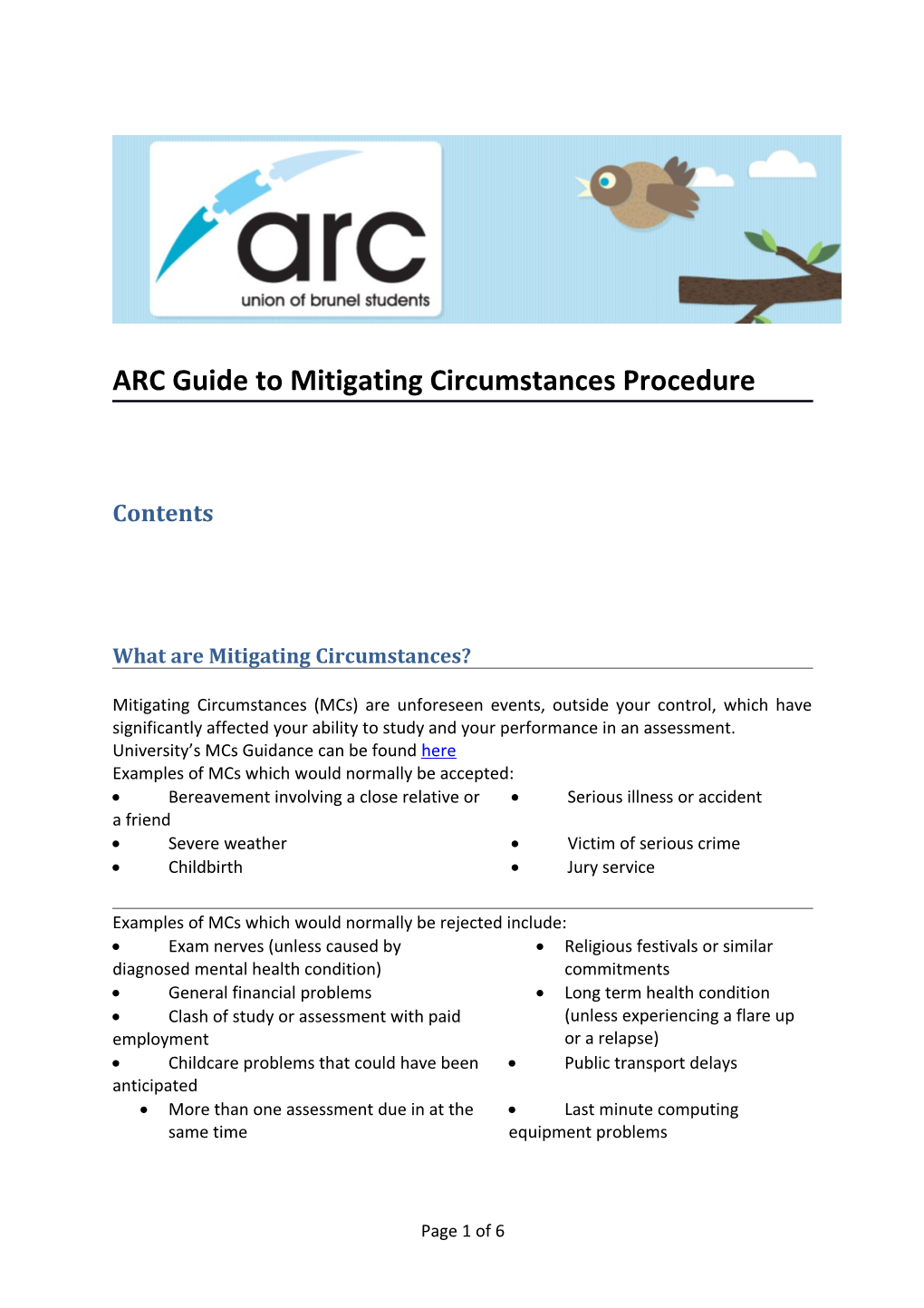 ARC Guide to Mitigating Circumstances Procedure
