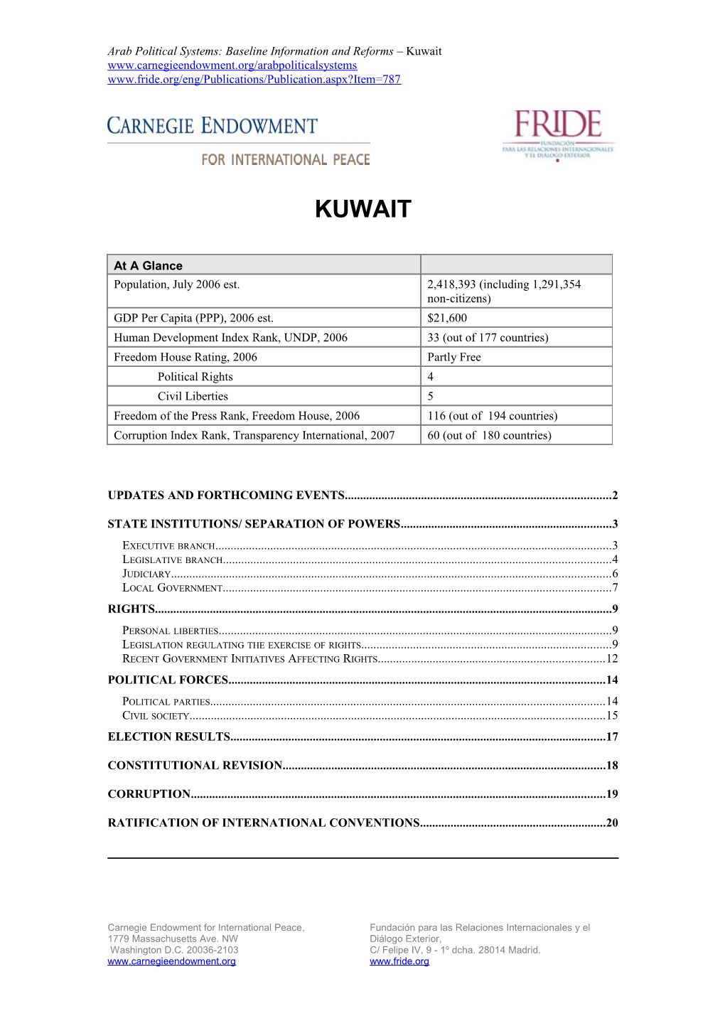 Arab Political Systems: Baseline Information and Reforms Kuwait