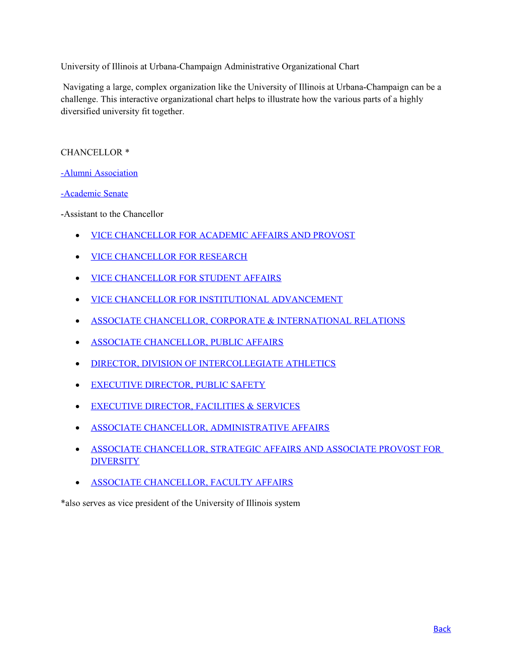 University of Illinois at Urbana-Champaign Administrative Organizational Chart