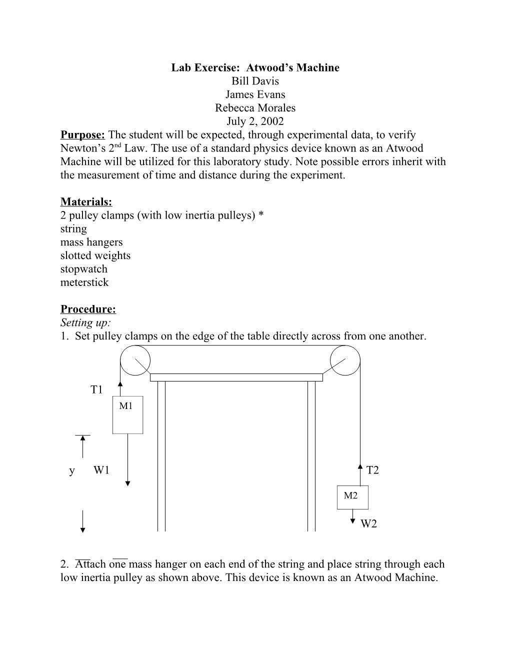 Lab Exercise: Atwood S Machine