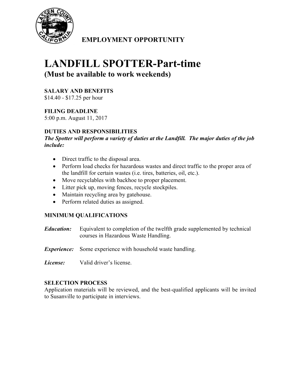 LANDFILL SPOTTER-Part-Time