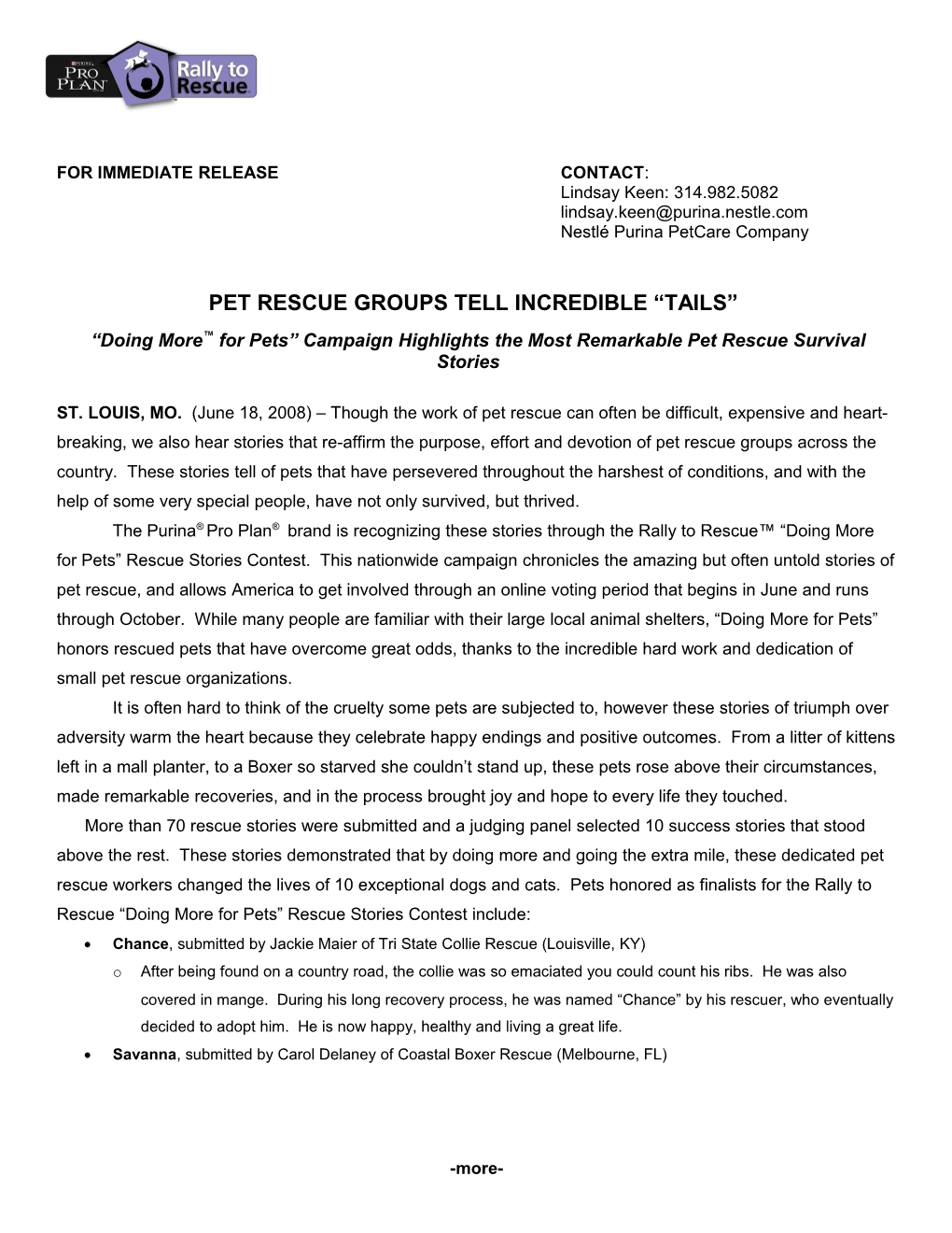 Pro Plan Rally to Rescue Doing More for Pets Page 1