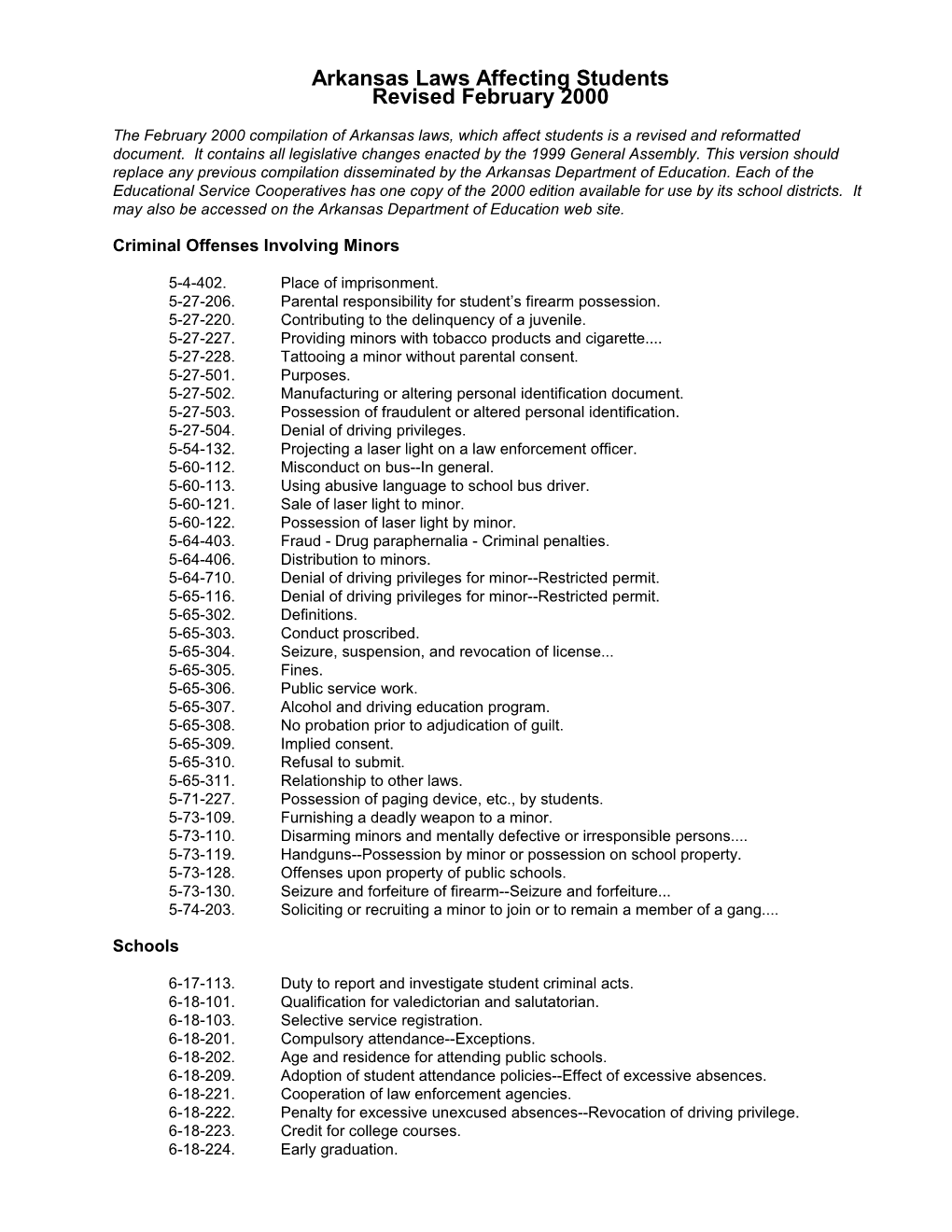 Arkansas Laws Affecting Students