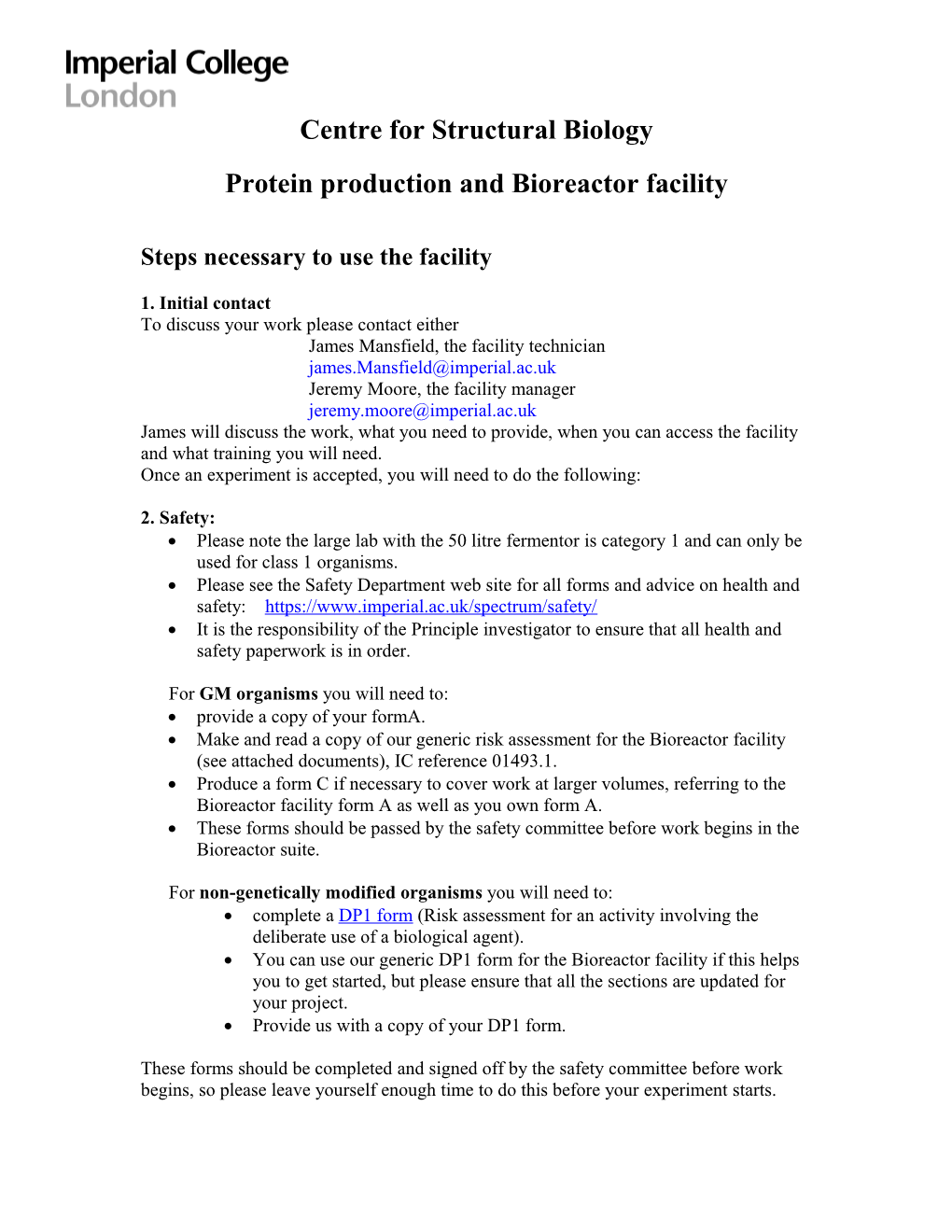 Protein Production and Bioreactor Facility