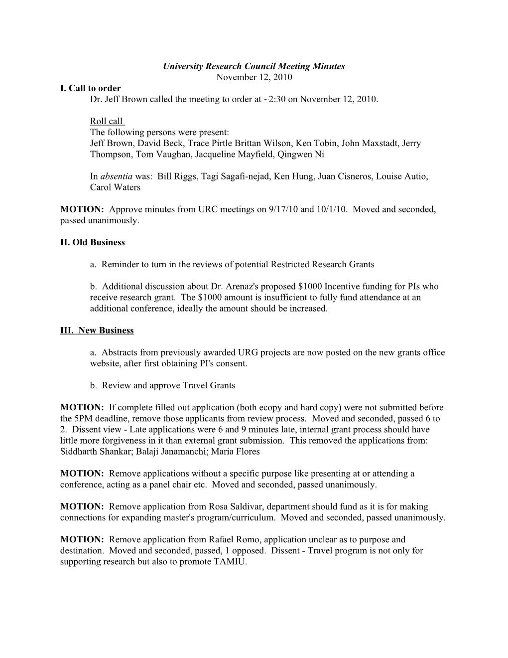 University Research Council Meeting Minutes