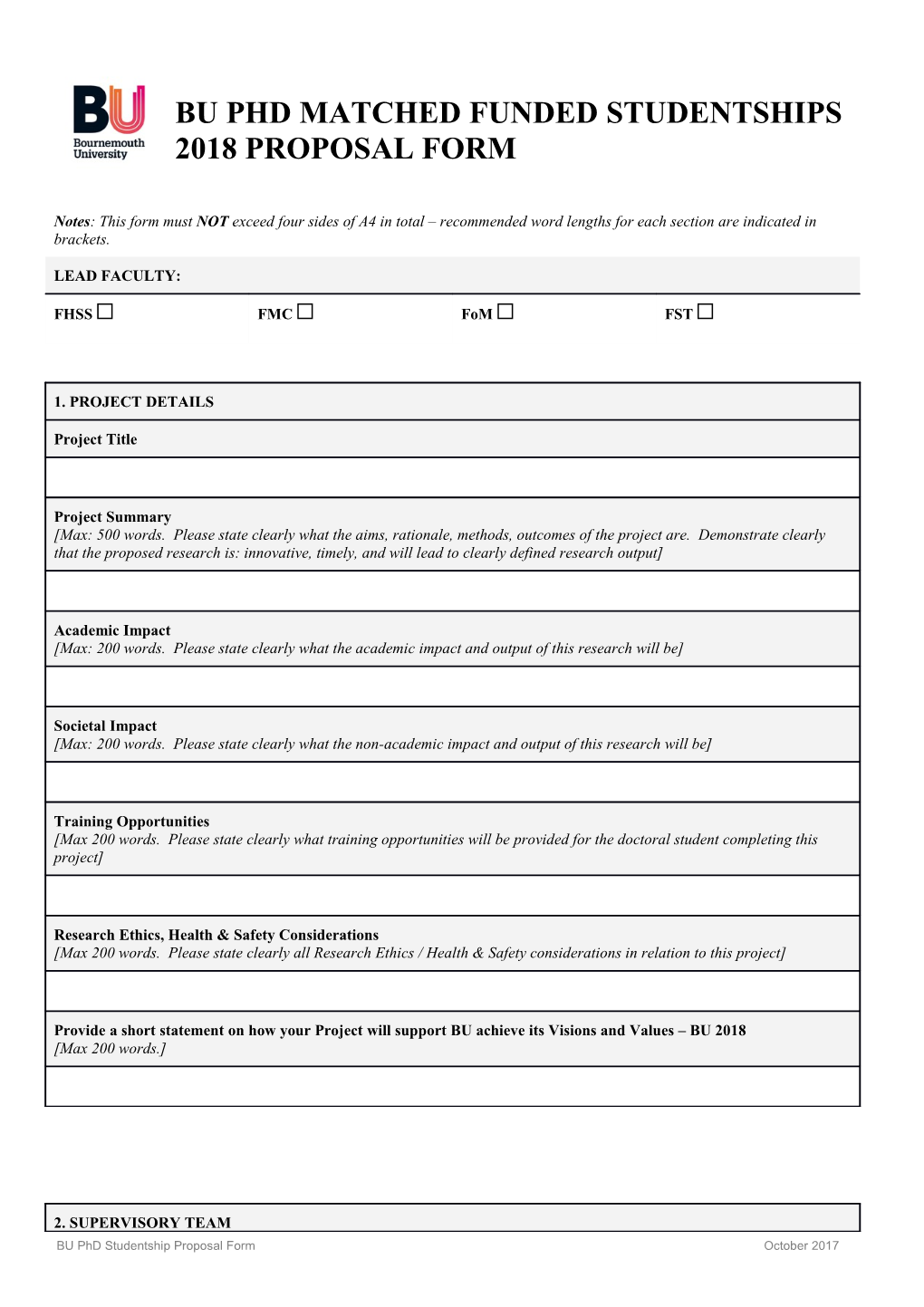 Studentship Proposal Form 2018
